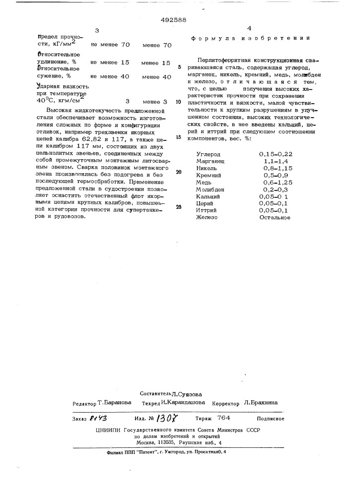 Перлито-ферритная конструкционная сваривающаяся сталь (патент 492588)