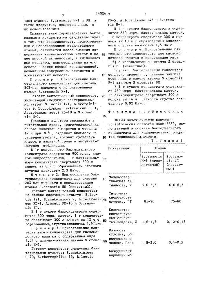 Штамм молочнокислых бактерий sтrертососсus сrемоris, используемый в составе бактериального концентрата для кисломолочных продуктов пониженной жирности (патент 1402614)