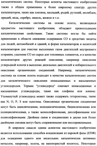 Наномерные золотые катализаторы, активаторы, твердые носители и соответствующие методики, применяемые для изготовления таких каталитических систем, особенно при осаждении золота на твердый носитель с использованием конденсации из паровой фазы (патент 2359754)
