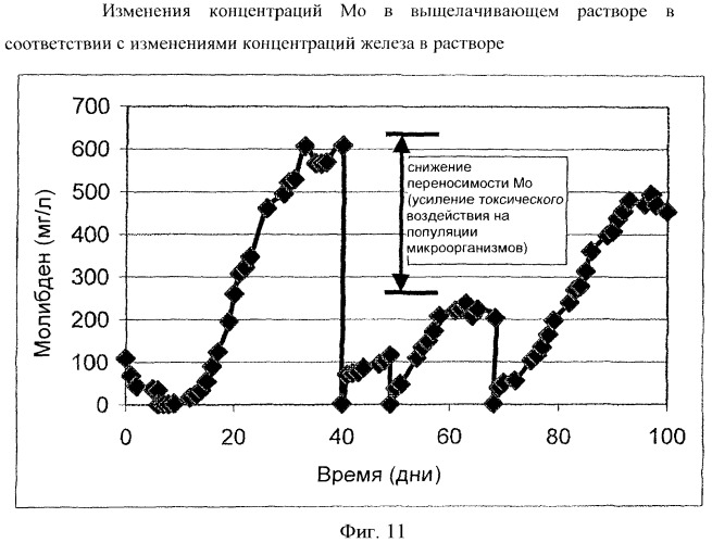 Извлечение молибдена из содержащих молибден сульфидных материалов с помощью биологического выщелачивания в присутствии железа (патент 2439178)