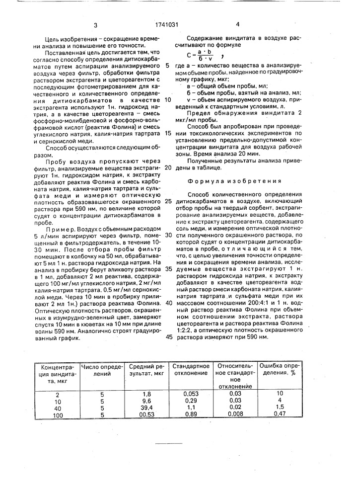 Способ количественного определения дитиокарбаматов в воздухе (патент 1741031)