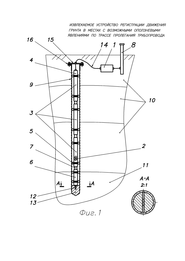 Извлекаемое устройство регистрации движения грунта в местах с возможными оползневыми явлениями по трассе пролегания трубопровода (патент 2602258)
