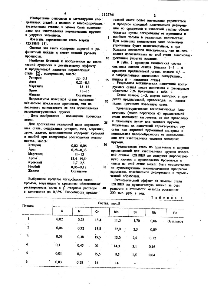 Нержавеющая сталь (патент 1122741)