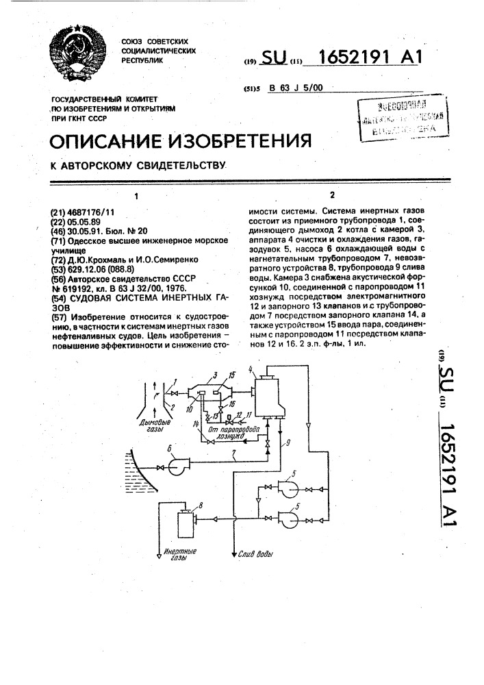 Судовая система инертных газов (патент 1652191)