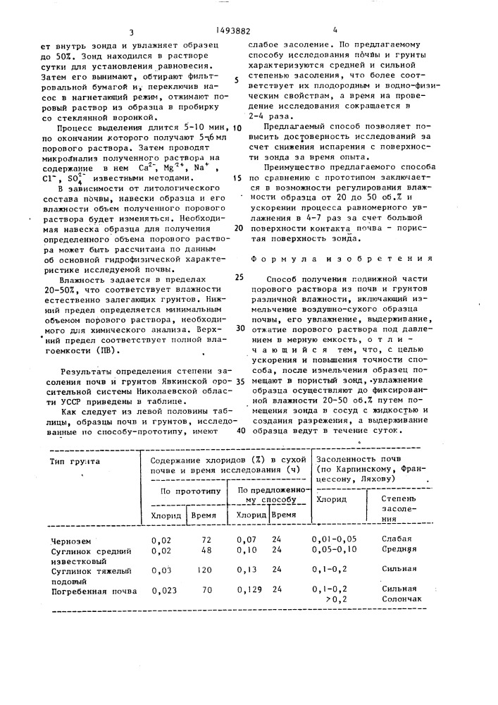 Способ получения подвижной части порового раствора из почв и грунтов различной влажности (патент 1493882)