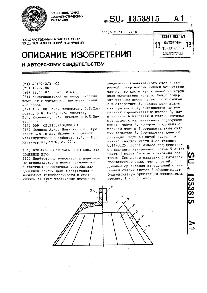 Большой конус засыпного аппарата доменной печи (патент 1353815)