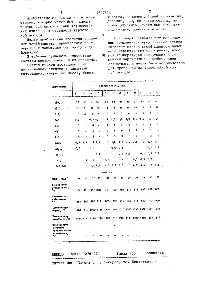 Стекло (патент 1217804)