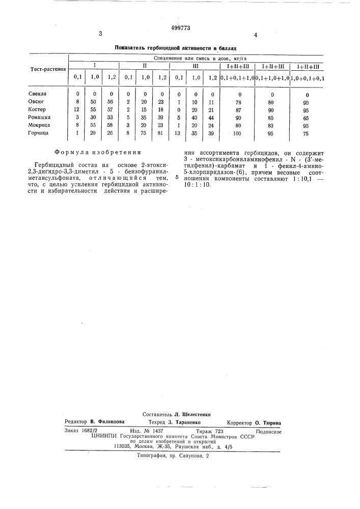 Гербицидный состав (патент 499773)