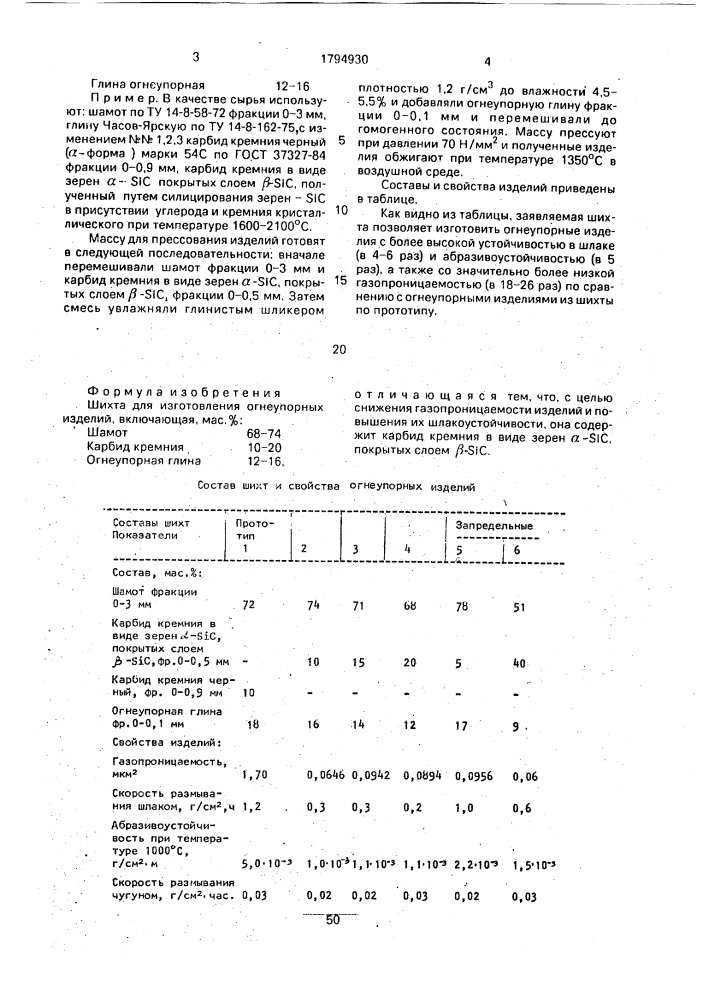 Шихта для изготовления огнеупорных изделий (патент 1794930)