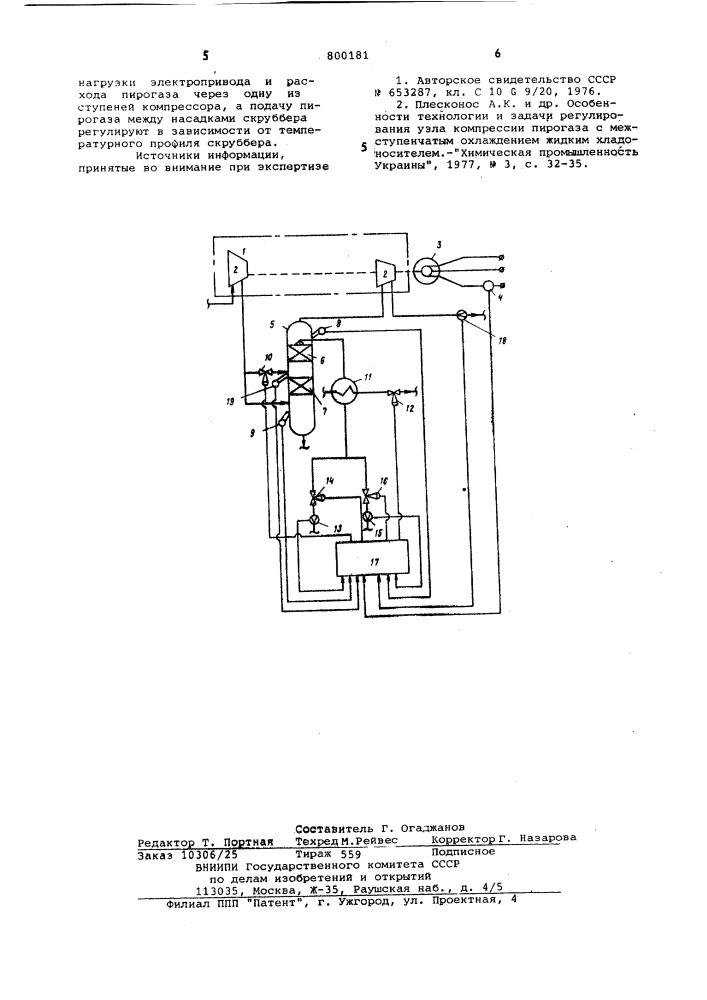 Способ автоматического управле-ния процессом компримированияпирогаза (патент 800181)