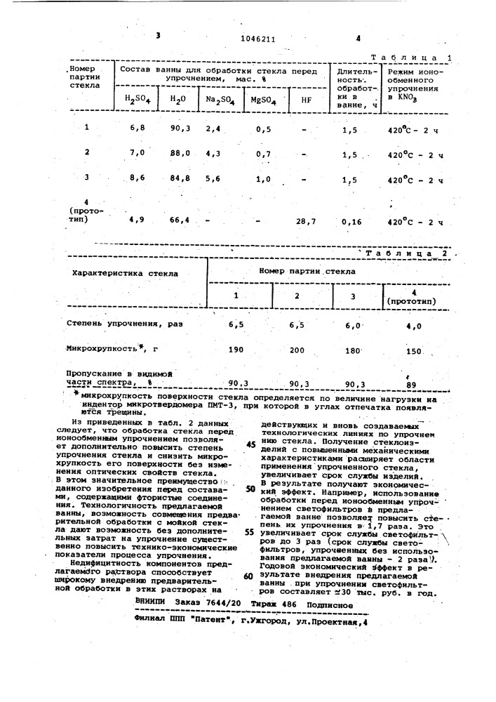 Раствор для обработки стеклоизделий перед ионообменным упрочнением (патент 1046211)