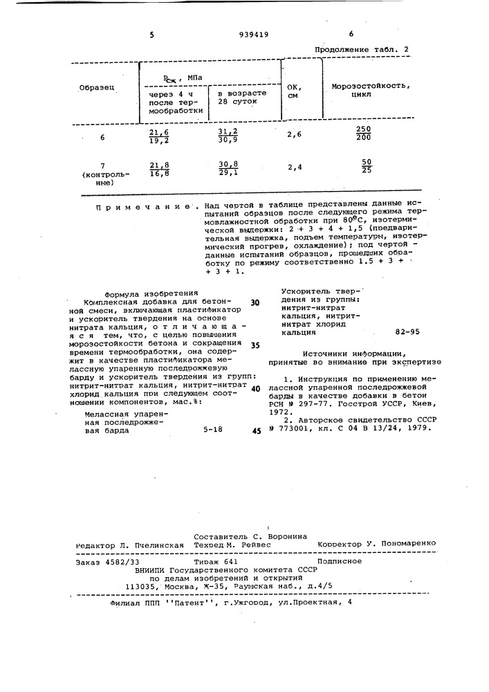 Комплексная добавка для бетонной смеси (патент 939419)