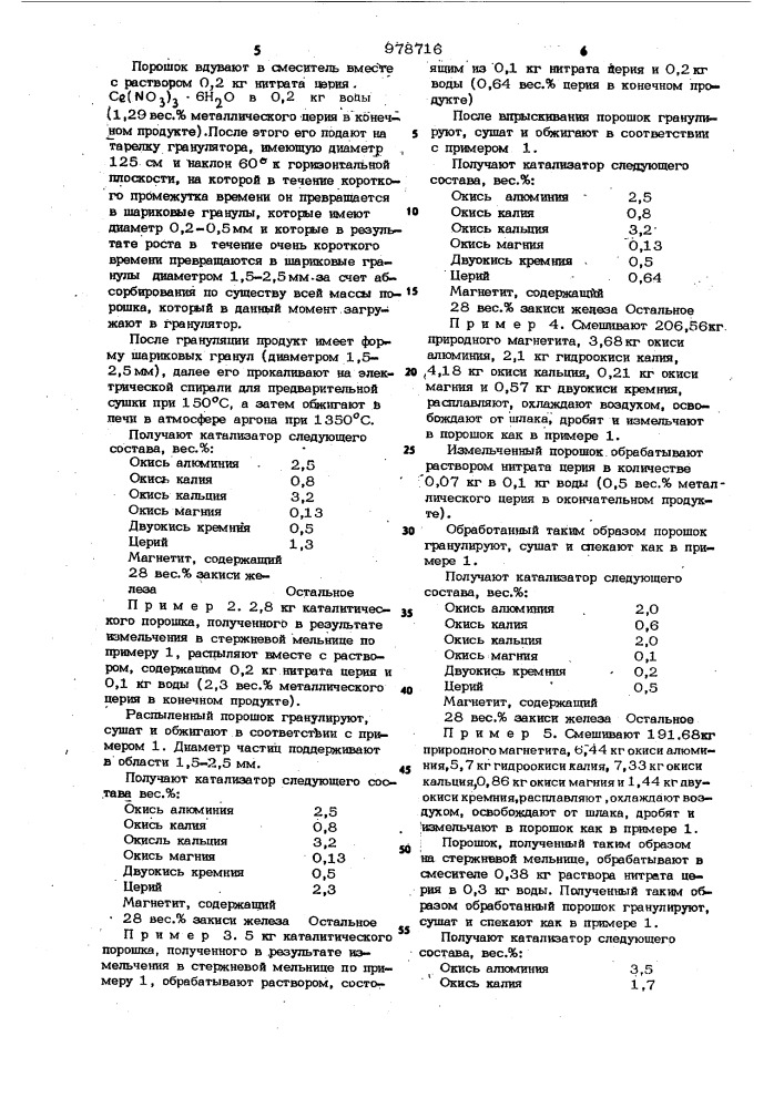 Катализатор для синтеза аммиака и способ его получения (патент 978716)