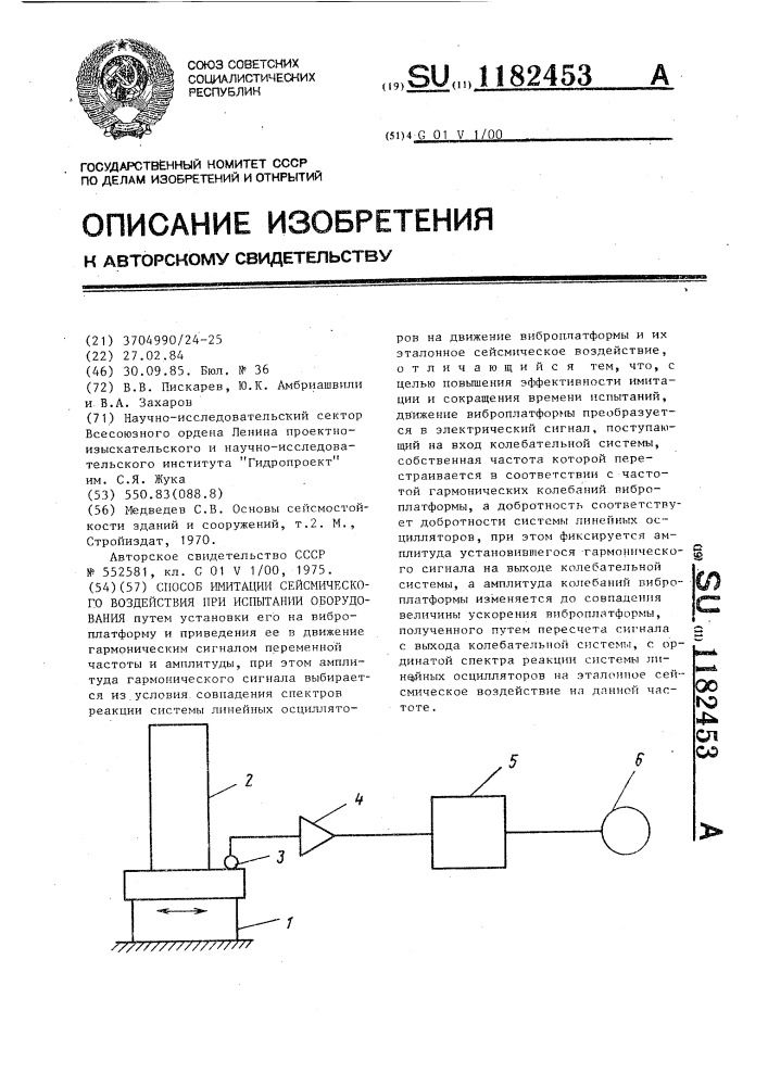 Способ имитации сейсмического воздействия при испытании оборудования (патент 1182453)