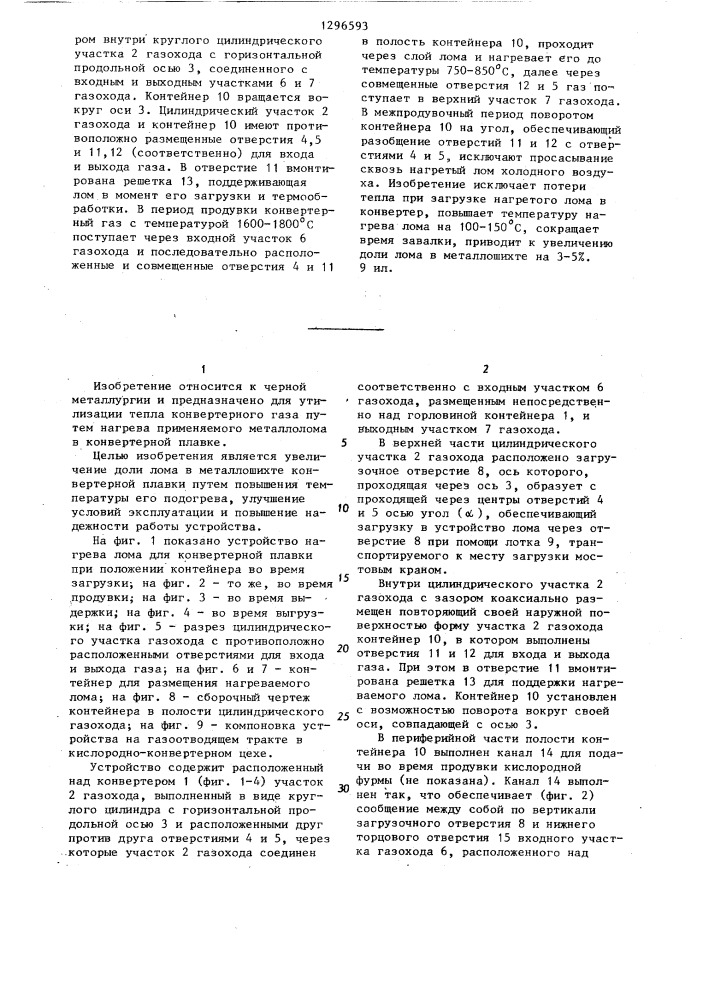 Устройство нагрева металлолома для конвертерной плавки (патент 1296593)