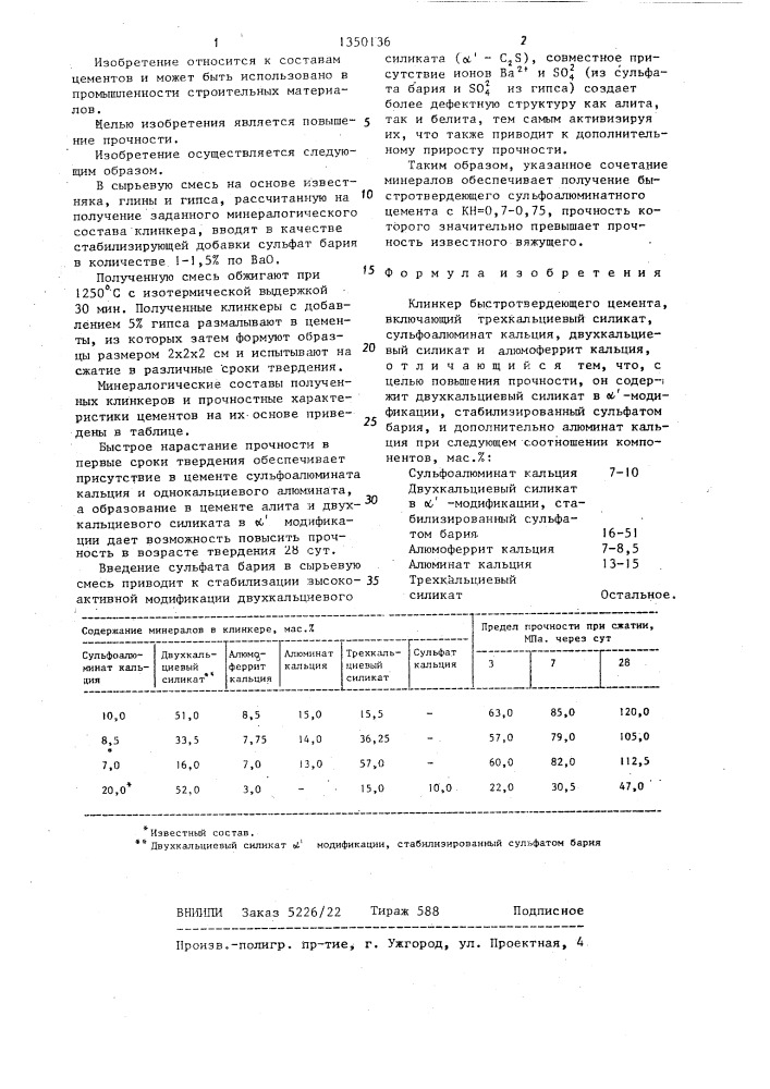 Клинкер быстротвердеющего цемента (патент 1350136)