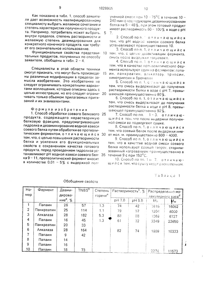 Способ обработки соевого белкового продукта, содержащего нерастворимую белковую фракцию (патент 1829905)