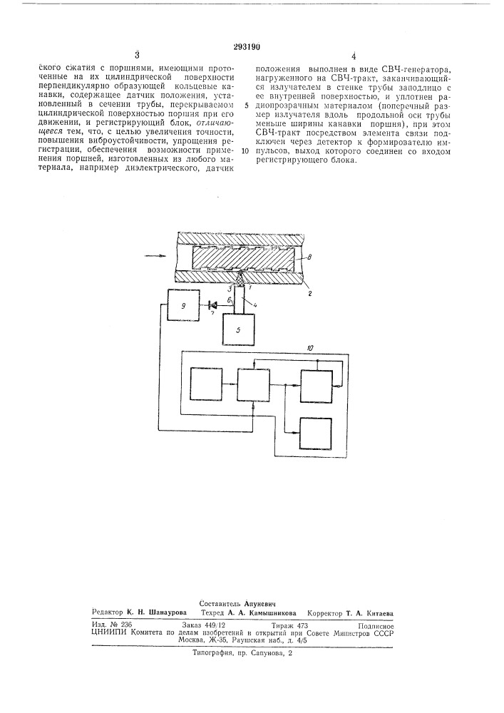 Устройство для измерения положения поршня аэродинамических установок адиабатическогосжатия (патент 293190)