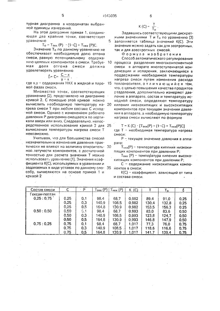 Способ автоматического регулирования процесса разделения многокомпонентной смеси в аппарате многоступенчатой конденсации и испарения (патент 1643035)