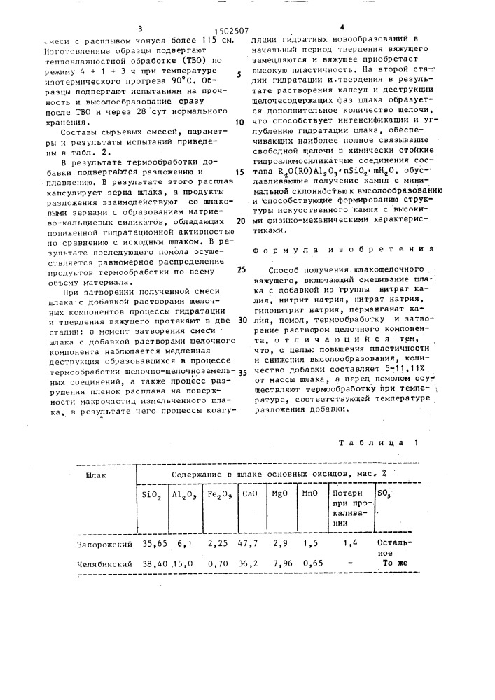 Способ получения шлакощелочного вяжущего (патент 1502507)