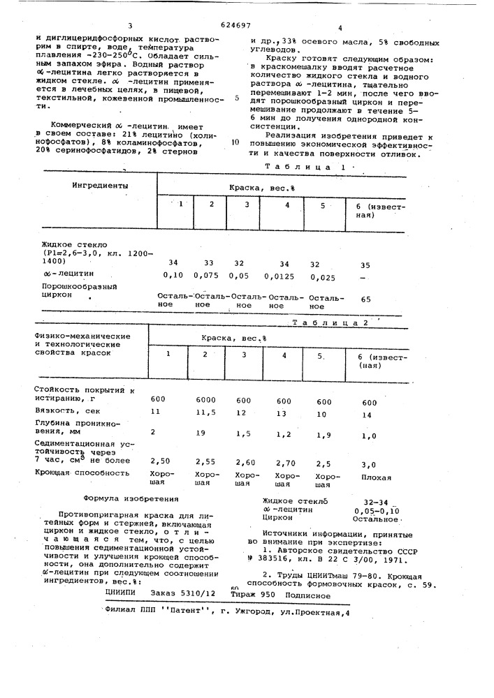 Противопригарное покрытие для литейных форм и стержней (патент 624697)