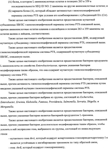 Мутантная iib/iic субъединица глюкозоспецифической пермеазы системы pts, фрагмент днк, бактерия, принадлежащая к роду escherichia, - продуцент l-треонина и способ получения l-треонина (патент 2335536)