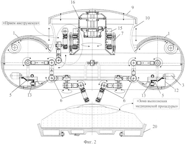 Функциональная структура индивидуального возвратно-поступательного разворота выдвижных элементов для захвата и удержания диагностических и хирургических корпусов внутри тороидальной робототехнической системы с выдвижной крышкой (вариант русской логики - версия 3) (патент 2563732)