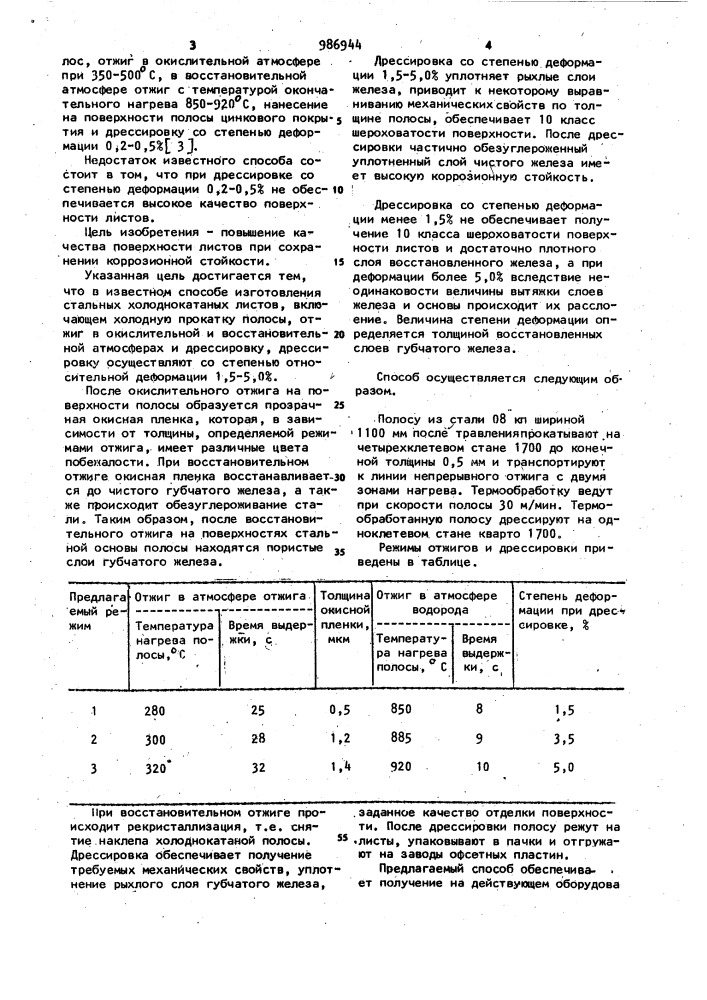 Способ изготовления стальных холоднокатаных листов (патент 986944)