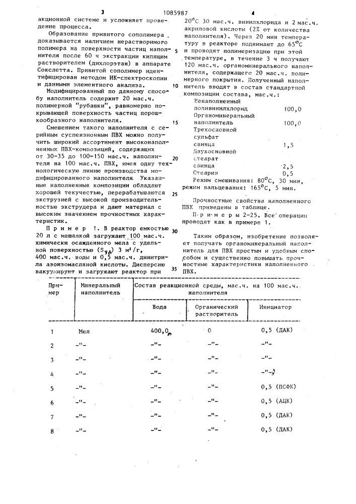 Способ получения органо-минерального наполнителя для поливинилхлорида (патент 1085987)