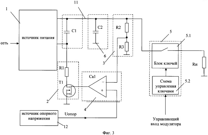 Высоковольтный импульсный модулятор со стабилизацией амплитуды импульсов и электронный ключ для него (варианты) (патент 2339158)