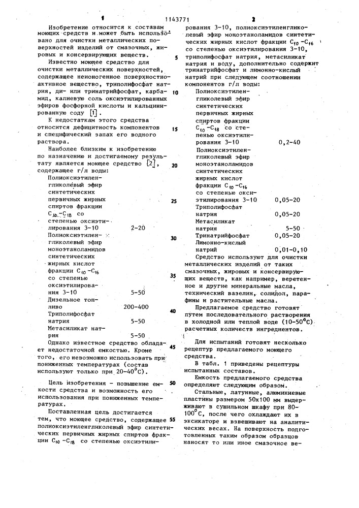 Моющее средство для очистки металлической поверхности от смазочных,жировых и консервирующих веществ (патент 1143771)