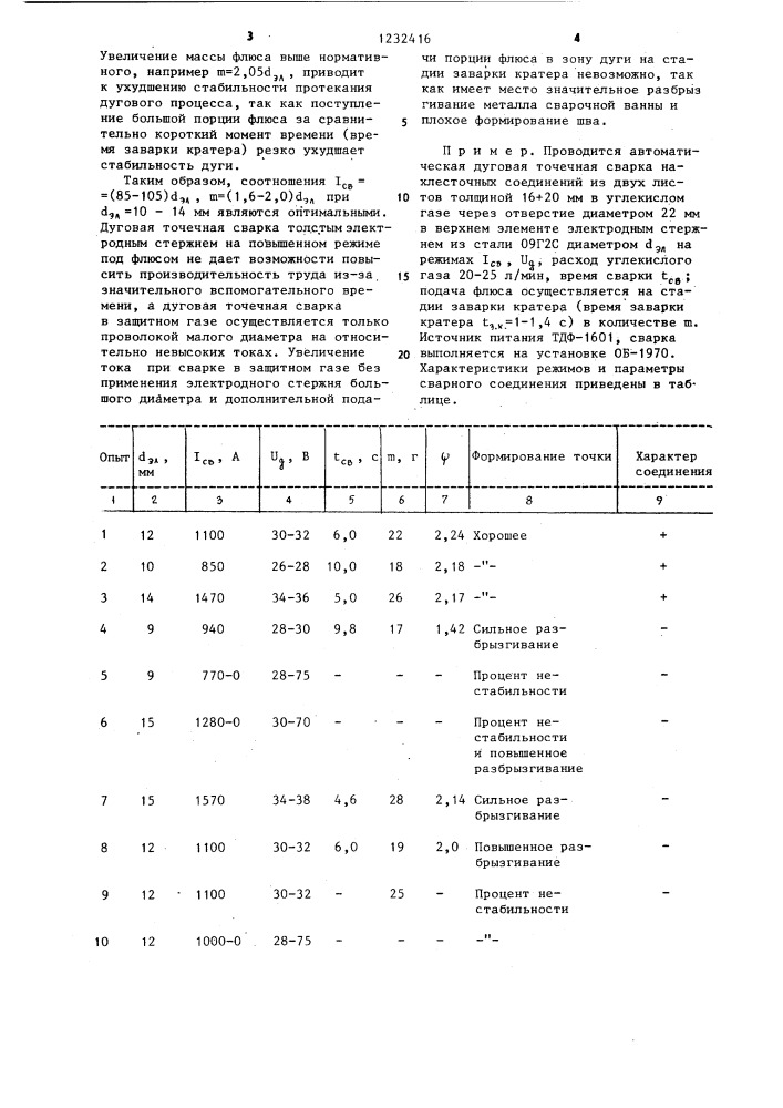 Способ автоматической дуговой точечной сварки (патент 1232416)
