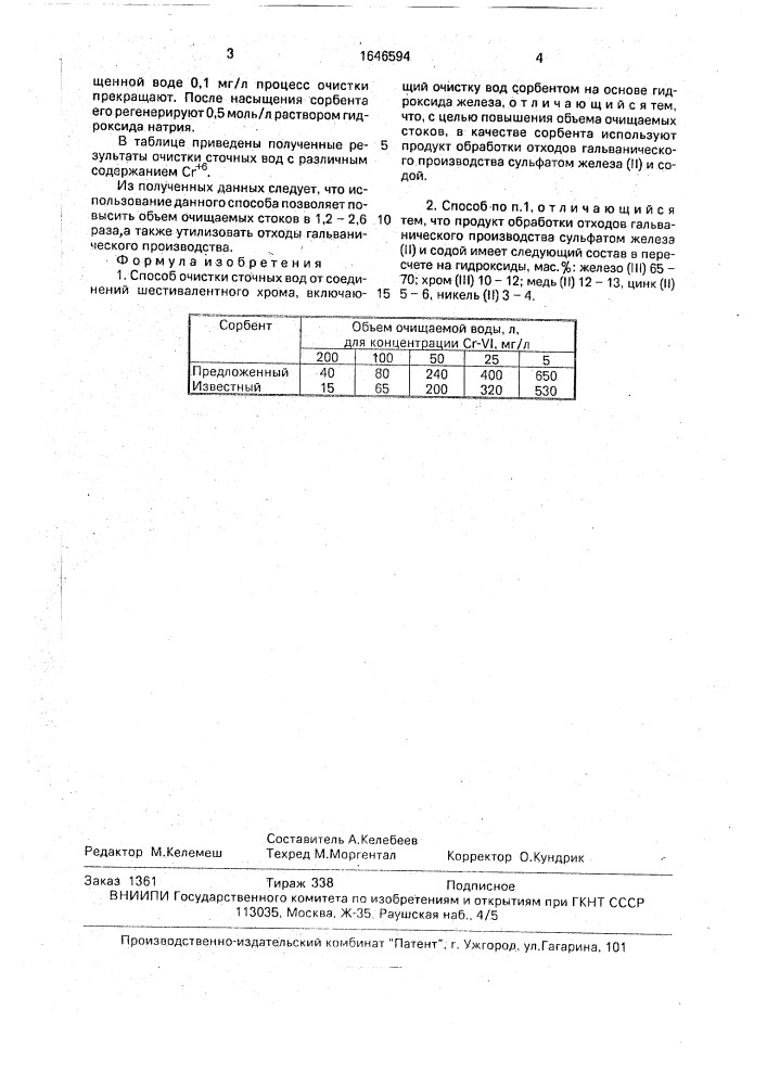 Способ очистки сточных вод от соединений шестивалентного хрома (патент 1646594)