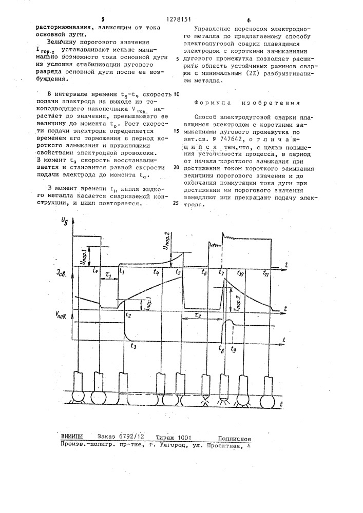 Способ электродуговой сварки плавящимся электродом с короткими замыканиями дугового промежутка (патент 1278151)