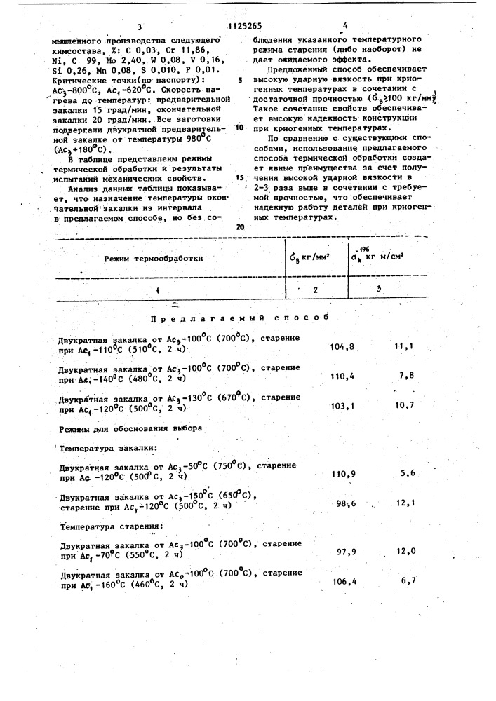 Способ термической обработки малоуглеродистых нержавеющих сталей мартенситного класса (патент 1125265)