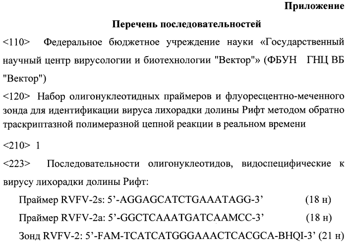Набор олигонуклеотидных праймеров и флуоресцентно-меченого зонда для идентификации рнк вируса лихорадки долины рифт методом от пцр в реальном времени (патент 2552795)