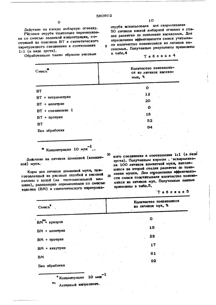 Состав для борьбы с вредными насекомыми (патент 580802)