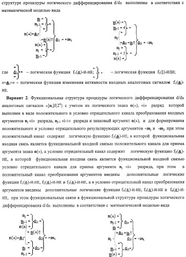 Функциональная структура процедуры логического дифференцирования d/dn аналоговых сигналов &#177;[ni]f(2n) с учетом их логического знака n(&#177;) (варианты) (патент 2413988)