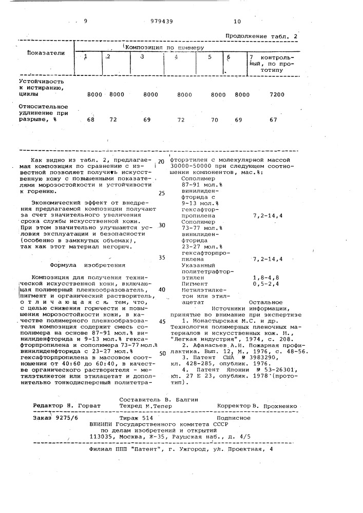 Композиция для получения технической искусственной кожи (патент 979439)