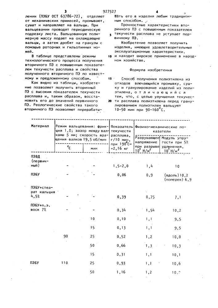 Способ получения полиэтилена из отходов (патент 927527)