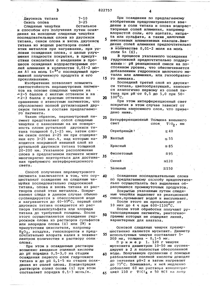 Пигмент с перламутровым блеском испособ его получения (патент 822757)