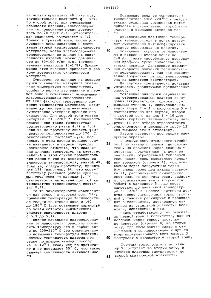 Способ сушки отрицательных пластин свинцовых аккумуляторов (патент 1044910)