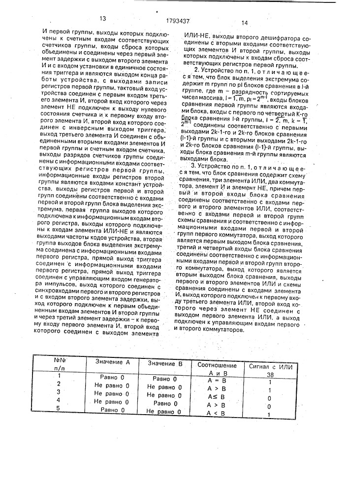 Устройство для сортировки чисел (патент 1793437)