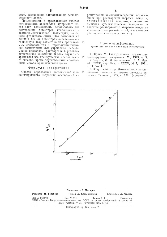 Способ определения поглощенной дозы ионизирующего излучения (патент 743406)