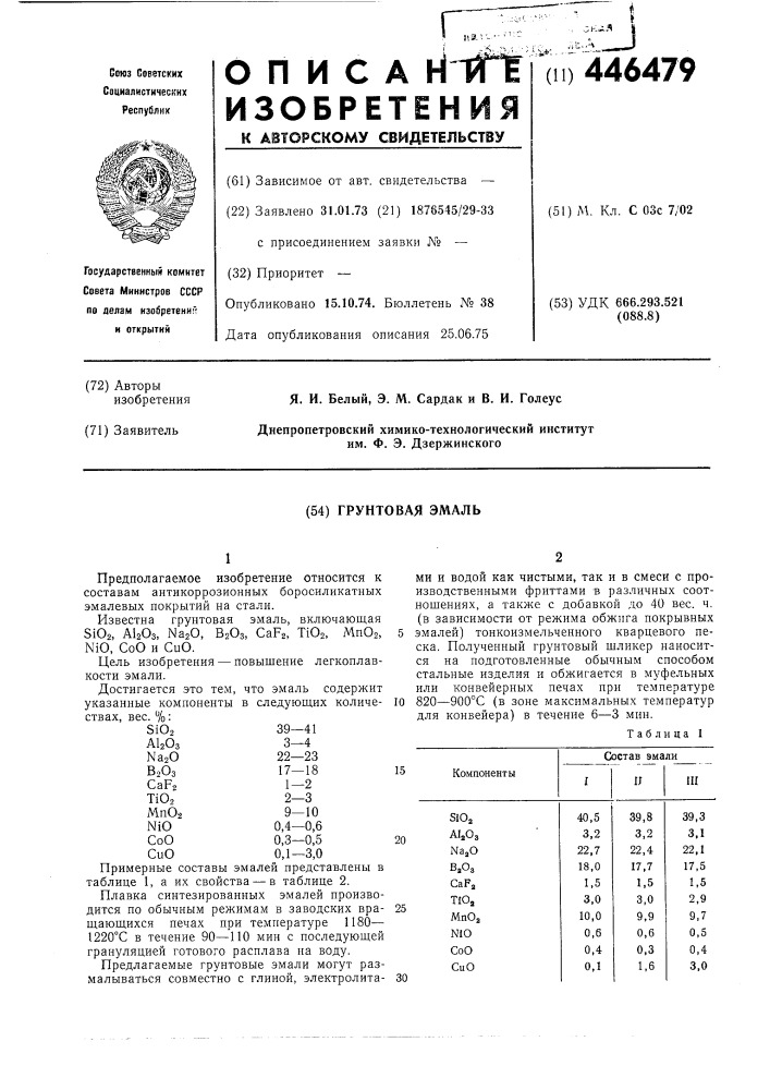 Грунтовая эмаль (патент 446479)