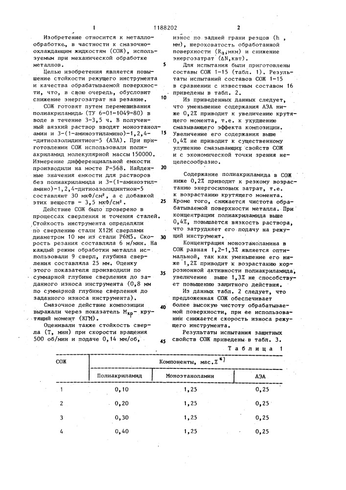 Смазочно-охлаждающая жидкость для механической обработки металлов (патент 1188202)