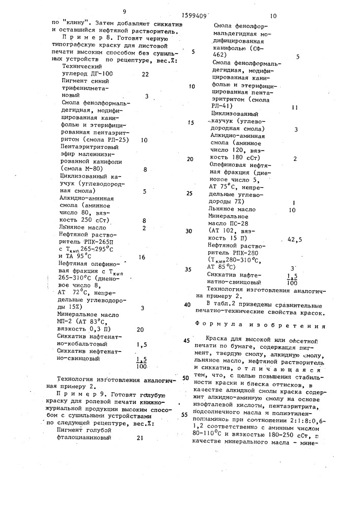 Краска для высокой или офсетной печати по бумаге (патент 1599409)