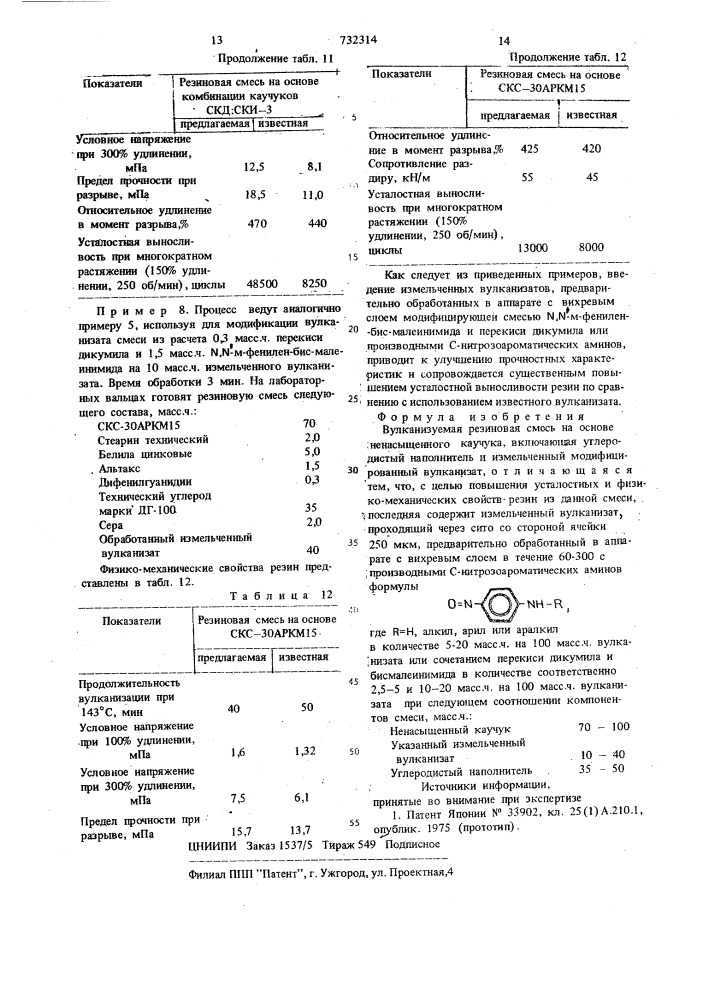 Вулканизуемая резиновая смесь на основе ненасыщенного каучука (патент 732314)