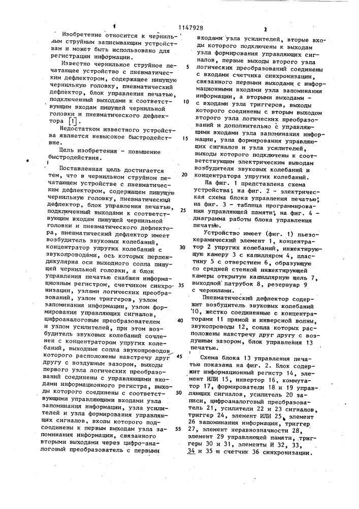 Чернильное струйное печатающее устройство с пневматическим дефлектором (патент 1147928)