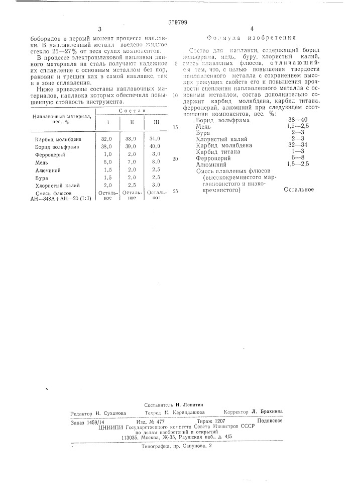 Состав для наплавки (патент 559799)